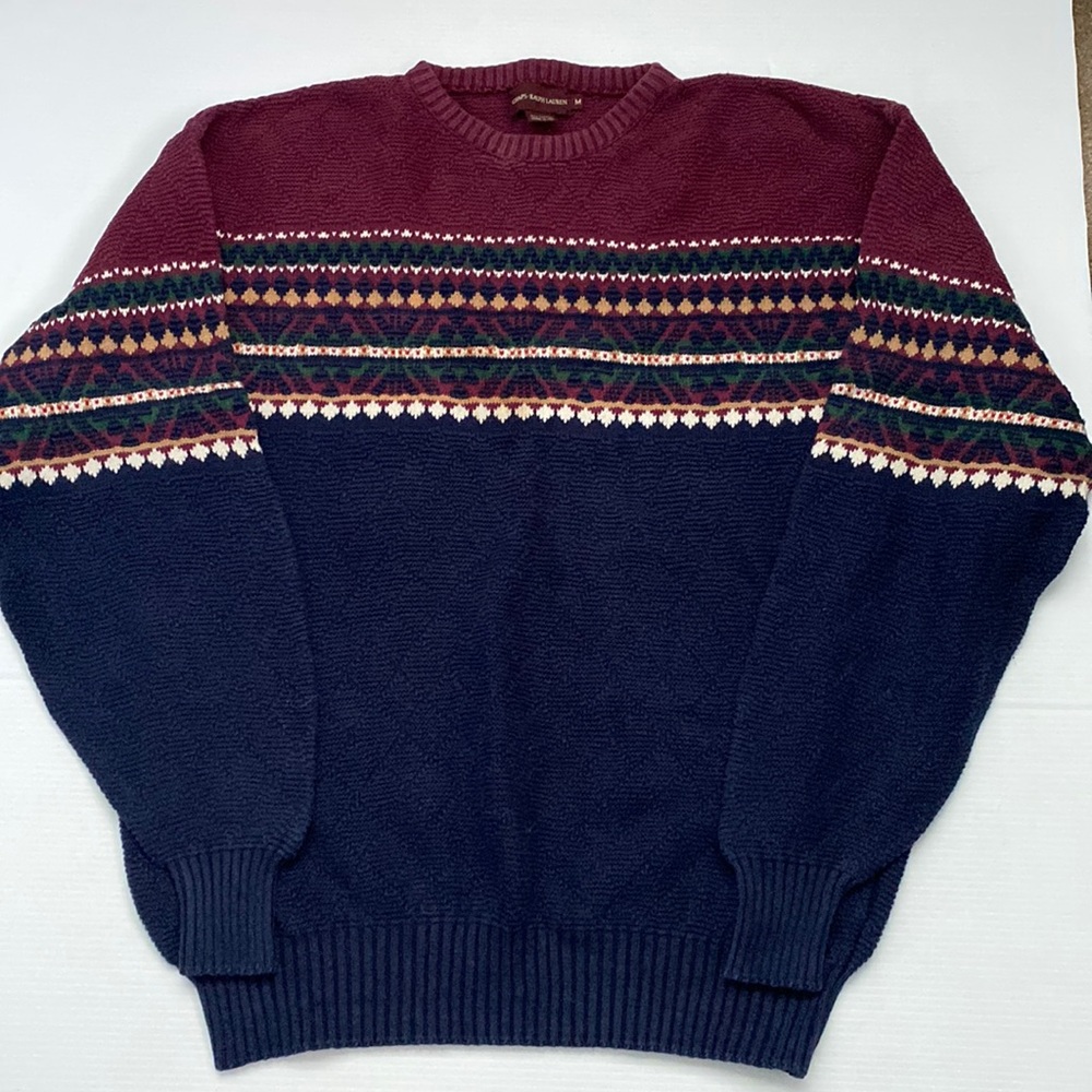 Vintage Chaps Ralph Lauren Men’s Print Sweater Sz M Made in USA 100% Cotton